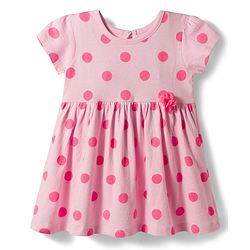 Babyhug Single Jersey Knit Half Sleeves Polka Dot Printed Frock With Bloomer & Headband - Pink