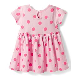 Babyhug Single Jersey Knit Half Sleeves Polka Dot Printed Frock With Bloomer & Headband - Pink
