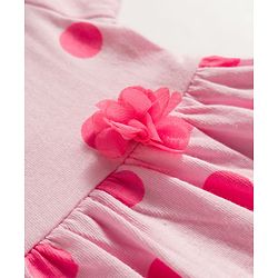 Babyhug Single Jersey Knit Half Sleeves Polka Dot Printed Frock With Bloomer & Headband - Pink