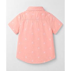 Babyhug Cotton Woven Shirt Half Sleeve Regular Collar Printed Peach 9-12 Months