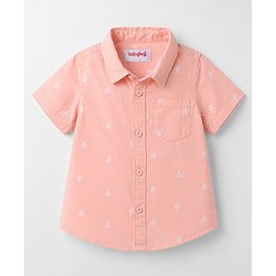 Babyhug Cotton Woven Shirt Half Sleeve Regular Collar Printed Peach 9-12 Months