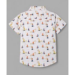 Babyhug 100% Cotton Woven Half Sleeves Shirt with Nautical Print - White