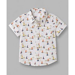 Babyhug 100% Cotton Woven Half Sleeves Shirt with Nautical Print - White