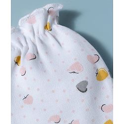 Babyhug 100% Cotton Interlock Knit Mittens & Booties Set With Heart Print - White
