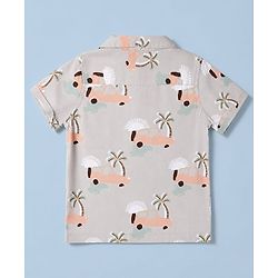 Babyhug 100% Cotton Woven Half Sleeves Shirt with Tropical & Vehicle Print - Light Peach