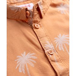 Babyhug 100% Cotton Woven Half Sleeves Shirt with Palm Tree Print - Peach