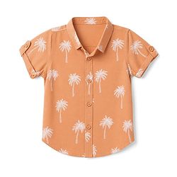 Babyhug 100% Cotton Woven Half Sleeves Shirt with Palm Tree Print - Peach