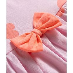 Babyhug Single Jersey Knit Half Sleeves Heart Printed Frock with Bow Applique Bloomer & Headband - Pink