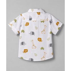 Babyhug 100% Cotton Woven Half Sleeves Shirt with Animal Print - White