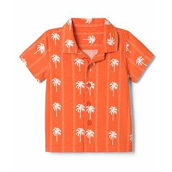 Babyhug Half Sleeve 100% Cotton Woven Resort Collar Printed Shirt with Palm Tree Print -Orange
