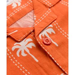 Babyhug Half Sleeve 100% Cotton Woven Resort Collar Printed Shirt with Palm Tree Print -Orange