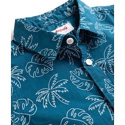 Babyhug 100% Cotton Woven Regular Collar Shirt with Half Sleeves and Palm Trees and Monstera Leaves Print in Blue