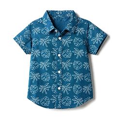 Babyhug 100% Cotton Woven Regular Collar Shirt with Half Sleeves and Palm Trees and Monstera Leaves Print in Blue