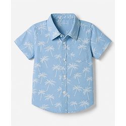 Babyhug 100% Cotton Woven Half Sleeves Shirt with Palm Tree Print - Blue