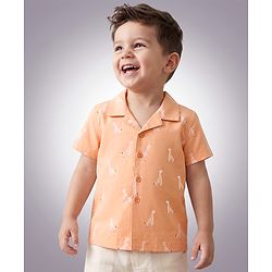 Babyhug 100% Cotton Woven Half Sleeves Shirt with Giraffe Print - Peach