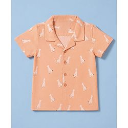 Babyhug 100% Cotton Woven Half Sleeves Shirt with Giraffe Print - Peach