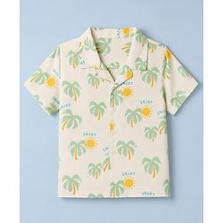 Babyhug 100% Cotton Woven Half Sleeves Shirt with Tropical Theme Print - White