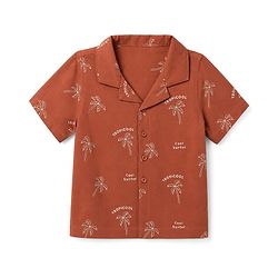 Babyhug 100% Cotton Woven Half Sleeves Shirt with Tropical & Text Print - Rust Orange