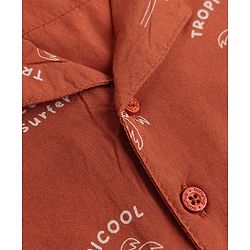 Babyhug 100% Cotton Woven Half Sleeves Shirt with Tropical & Text Print - Rust Orange