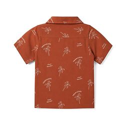 Babyhug 100% Cotton Woven Half Sleeves Shirt with Tropical & Text Print - Rust Orange