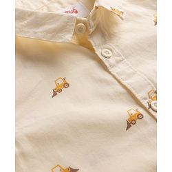 Babyhug 100% Cotton Woven Shirt with Half Sleeves and Bulldozer Print in Offwhite for 9-12 Months