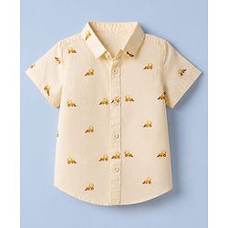 Babyhug 100% Cotton Woven Shirt with Half Sleeves and Bulldozer Print in Offwhite for 9-12 Months