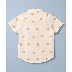 Babyhug 100% Cotton Woven Half Sleeves Shirt with Bear Print in Offwhite