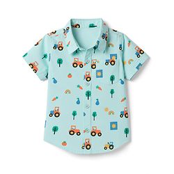 Babyhug 100% Cotton Woven Half Sleeves Shirt with Farm Theme Print - Aqua Blue