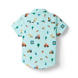 Babyhug 100% Cotton Woven Half Sleeves Shirt with Farm Theme Print - Aqua Blue
