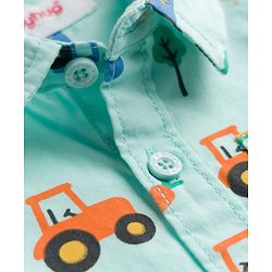 Babyhug 100% Cotton Woven Half Sleeves Shirt with Farm Theme Print - Aqua Blue