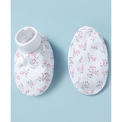 Babyhug 100% Cotton Interlock Knit Mittens & Booties Set With Floral Print - White