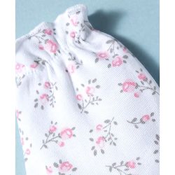 Babyhug 100% Cotton Interlock Knit Mittens & Booties Set With Floral Print - White