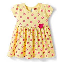 Babyhug Single Jersey Knit Half Sleeves Floral Printed Frock With Bloomer & Headband - Yellow