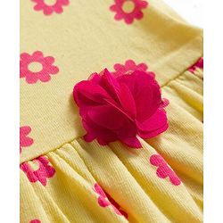 Babyhug Single Jersey Knit Half Sleeves Floral Printed Frock With Bloomer & Headband - Yellow