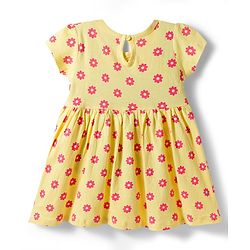 Babyhug Single Jersey Knit Half Sleeves Floral Printed Frock With Bloomer & Headband - Yellow