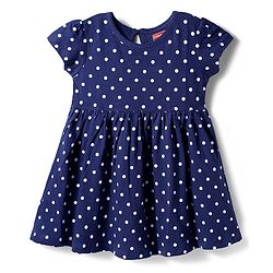 Babyhug Single Jersey Knit Half Sleeves Frock With Polka Dot Print & Bloomer - Navy Blue