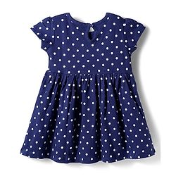 Babyhug Single Jersey Knit Half Sleeves Frock With Polka Dot Print & Bloomer - Navy Blue