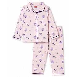 Babyhug Cotton Knit Full Sleeves Bunny Printed Co-ords Shirt & Pyjama Night Suit -Lavender