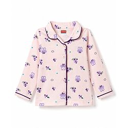 Babyhug Cotton Knit Full Sleeves Bunny Printed Co-ords Shirt & Pyjama Night Suit -Lavender