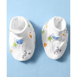 Babyhug 100% Cotton Knit Animal Print Mittens and Booties - White