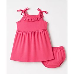 Babyhug 100% Cotton Frill Sleeve 5 Frocks and Dresses India 9-12m Fuschia
