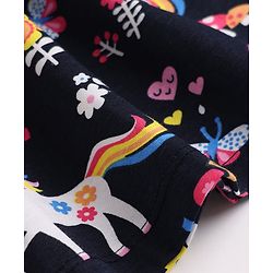 Babyhug Cotton Single Jersey Knit Sleeveless Dress with Unicorn & Floral Print with Bow - Navy Blue