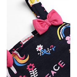 Babyhug Cotton Single Jersey Knit Sleeveless Dress with Unicorn & Floral Print with Bow - Navy Blue