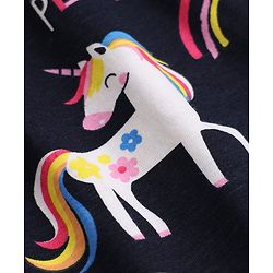 Babyhug Cotton Single Jersey Knit Sleeveless Dress with Unicorn & Floral Print with Bow - Navy Blue