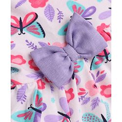 Babyhug Cotton Single Jersey Knee Length Frocks with Frill Sleeves and Butterfly and Floral Print in Pink