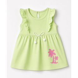 Babyhug 100% Cotton Single Jersey Knit One Piece Dress with Sleeveless and Tropical Print - Green