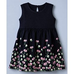Babyhug Cotton Knit Full Sleeves Frock with Jacket and Floral Print in Navy Blue for 3-6 Months