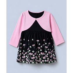 Babyhug Cotton Knit Full Sleeves Frock with Jacket and Floral Print in Navy Blue for 3-6 Months