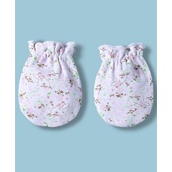Babyhug 100% Cotton Interlock Knit Mittens & Booties With Floral & Bunny Print - Multicolor