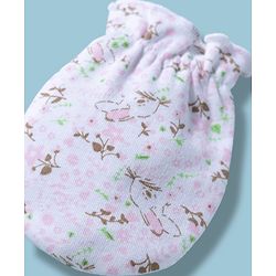 Babyhug 100% Cotton Interlock Knit Mittens & Booties With Floral & Bunny Print - Multicolor